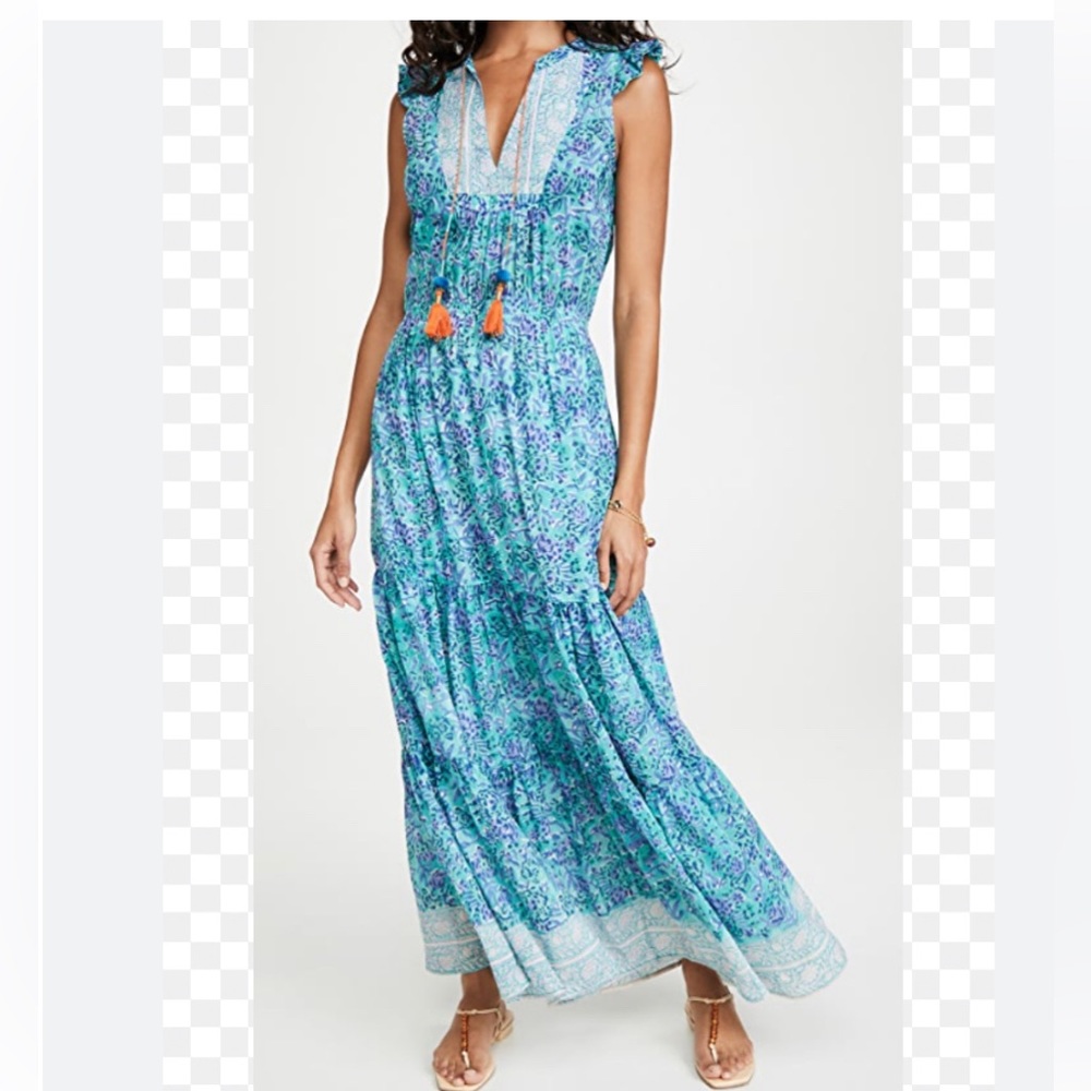 NWT Bell Collection Lola Cotton Voile Block Print Maxi Dress Tassels Sz S 4
